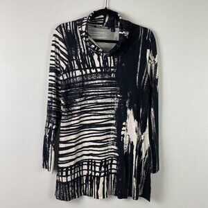 Snoskins Top Womens M Cowl Neck Tunic Side Slits Size Medium Black White